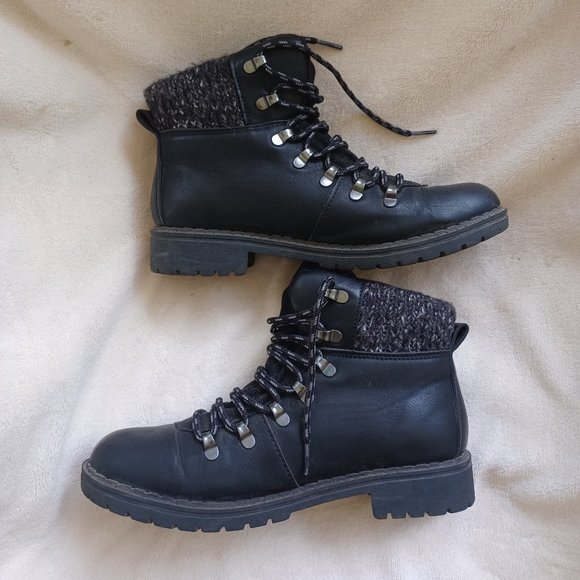 Time and Tru Shoes Womens Time And Tru Black Hiking Lace Up Boots